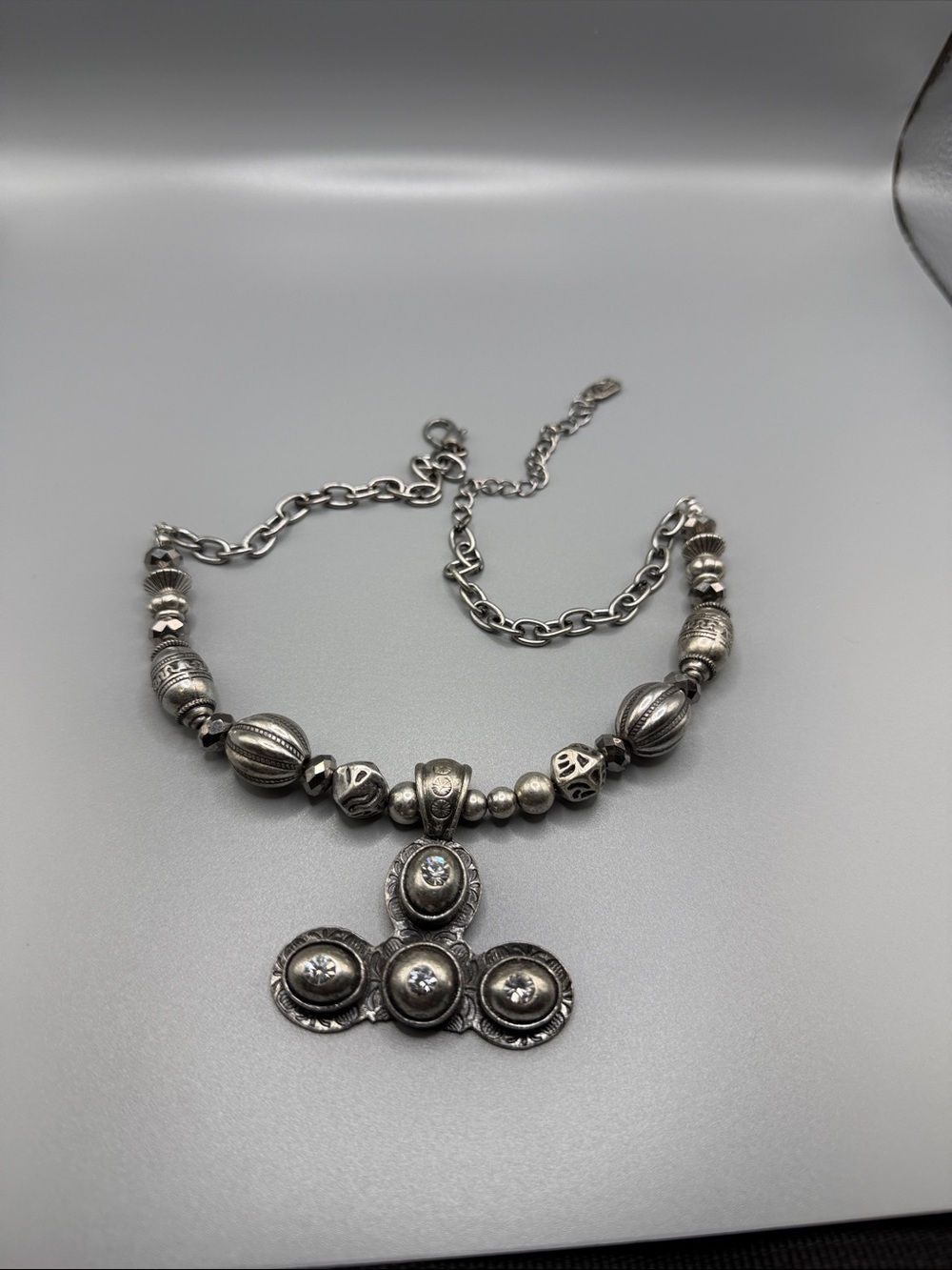 U&I Silver Beaded Pendant Necklace - Silver Toned
